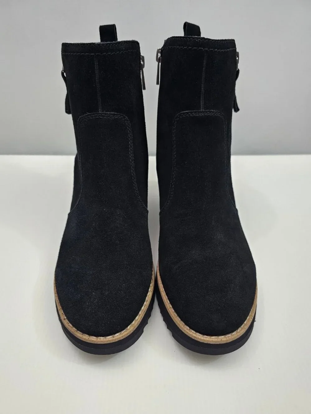 Earth Clinto Platform Wedge Ankle Booties Womens 9.5 Black Suede Comfort Boot
